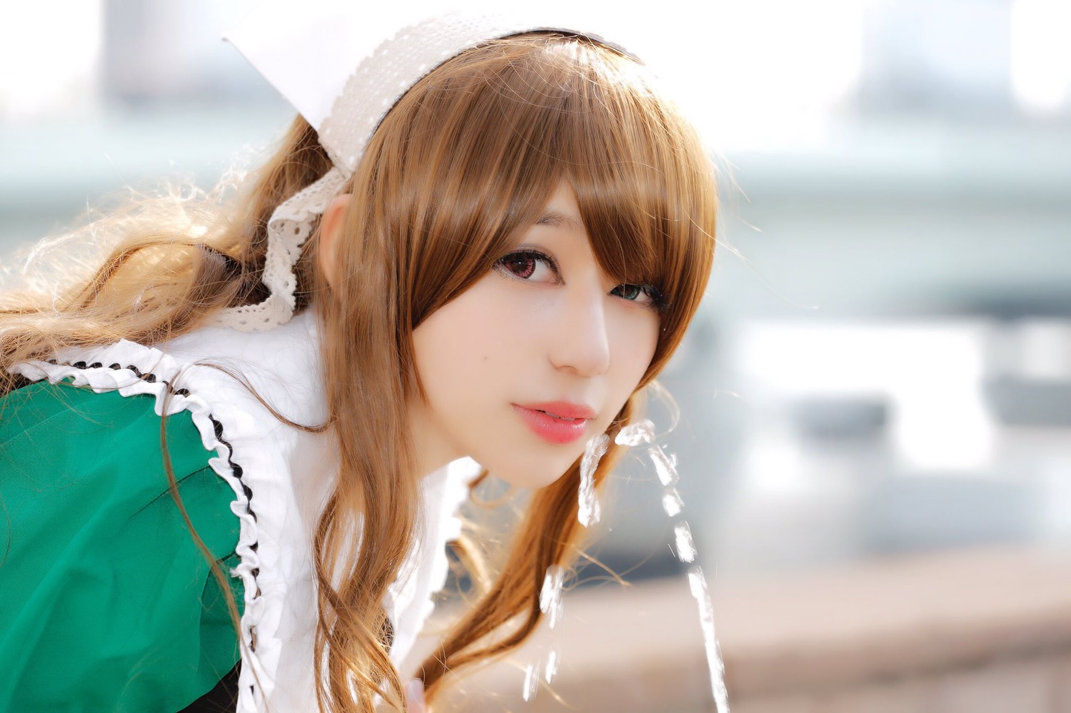 1girl bangs blurry brown_hair closed_mouth depth_of_field lips long_hair looking_at_viewer solo suiseiseki