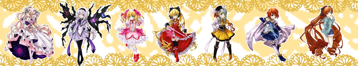 5girls akemi_homura apple argyle argyle_legwear beret black_hair blonde_hair blue_eyes blue_hair boots bow bubble_skirt cape choker corset drill_hair food gloves gun hair_bow hair_ornament hair_ribbon hairband hairpin hat image kaname_madoka kyubey long_hair magical_girl magical_musket mermaid miki_sayaka momoe_nagisa monster_girl multiple multiple_girls pantyhose personification pink_eyes pink_hair pocky polearm ponytail purple_eyes red-framed_eyewear red_eyes red_hair ribbon sakura_kyouko short_hair short_twintails skirt spear striped sword tagme thighhighs tomoe_mami twin_drills twintails two_side_up vertical-striped_legwear weapon white_gloves yellow_eyes zettai_ryouiki
