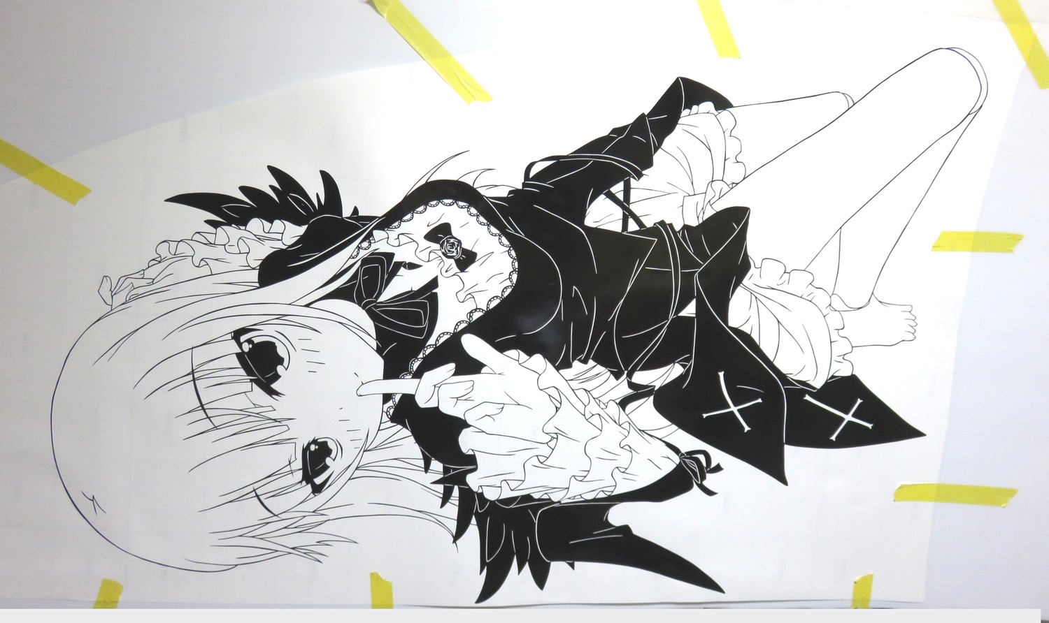 1girl barefoot bloomers blush confetti dress frills greyscale image leaf long_sleeves looking_at_viewer monochrome solo suigintou underwear