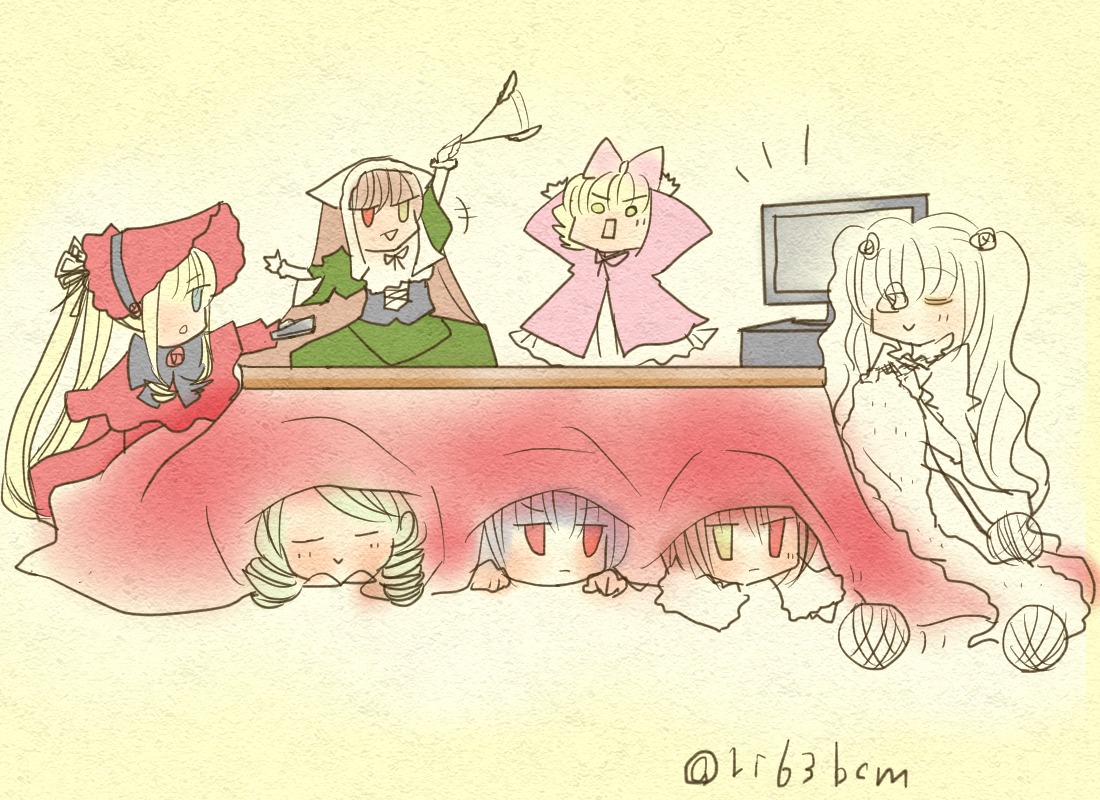 5girls blonde_hair bow closed_eyes dress hair_ornament hina_ichigo image long_hair multiple multiple_girls shinku suiseiseki tagme twintails
