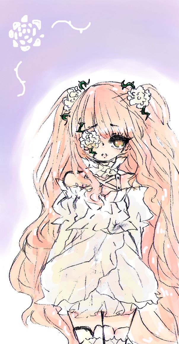 1girl bird dress flower hair_flower image kirakishou long_hair pink_hair plant solo thighhighs very_long_hair vines zettai_ryouiki