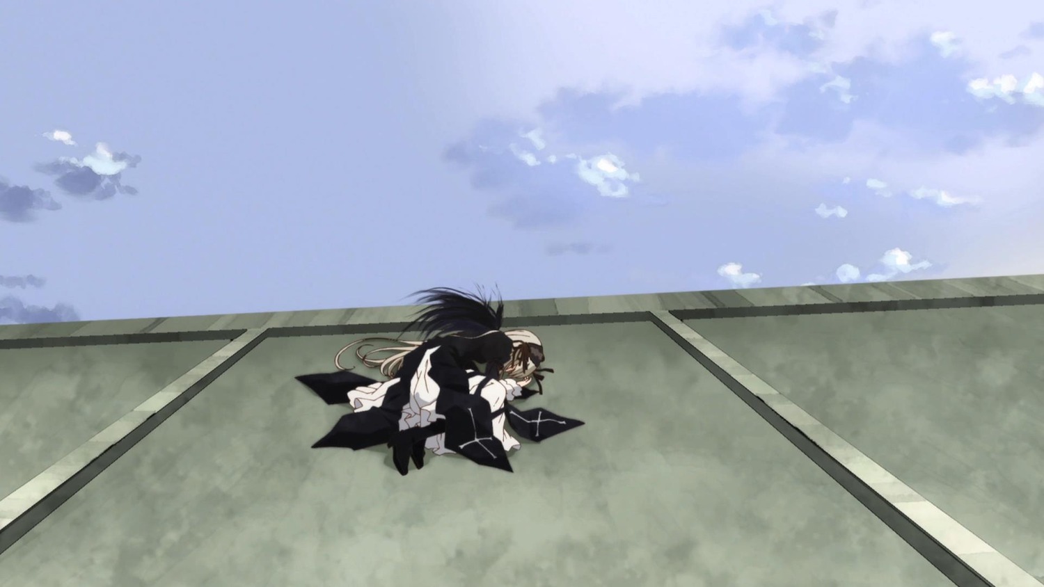 2girls akemi_homura cloud day image long_hair multiple_girls skirt sky solo suigintou
