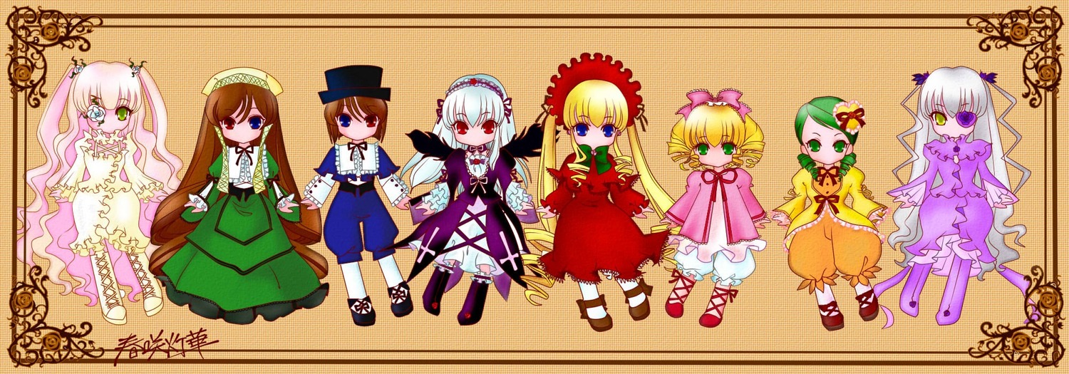 6+girls blonde_hair blue_eyes bow brown_hair dress green_eyes hairband hat heterochromia hina_ichigo image kanaria long_hair multiple multiple_girls pink_bow purple_eyes red_eyes shinku short_hair silver_hair smile souseiseki suigintou suiseiseki tagme twintails very_long_hair wings