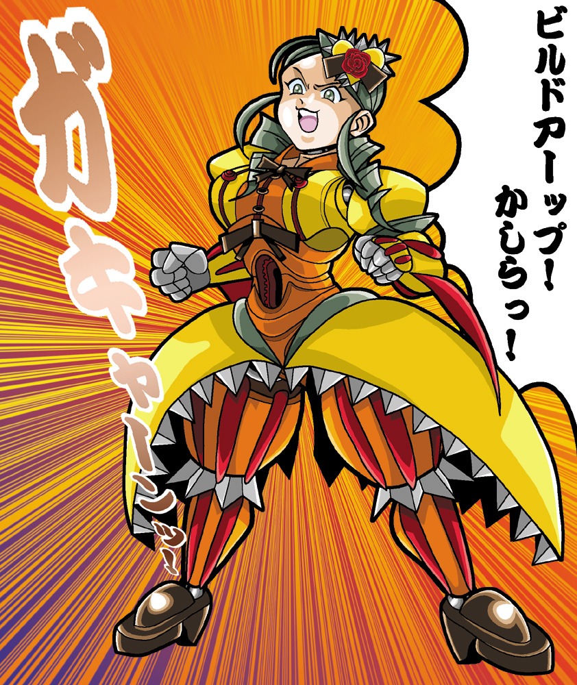 1girl armor black_eyes black_hair dress emphasis_lines flower full_body hair_ornament image kanaria long_hair open_mouth rose solo striped vertical_stripes