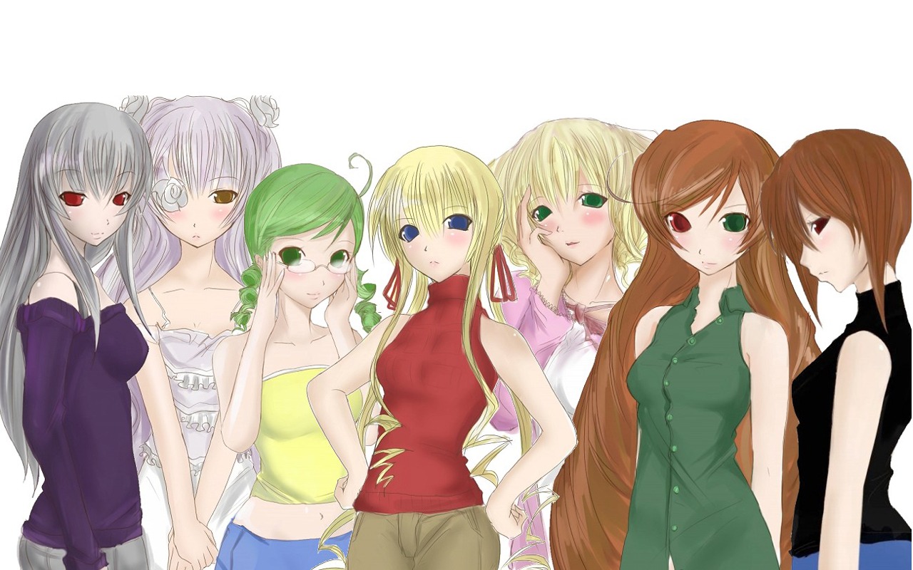 6+girls bare_shoulders blonde_hair blue_eyes blush braid brown_eyes brown_hair dress everyone glasses green_eyes grey_hair heterochromia hina_ichigo image kanaria lineup long_hair looking_at_viewer multiple multiple_girls pants red_eyes shinku shirt short_hair silver_hair sisters sleeveless souseiseki suigintou suiseiseki tagme twintails very_long_hair