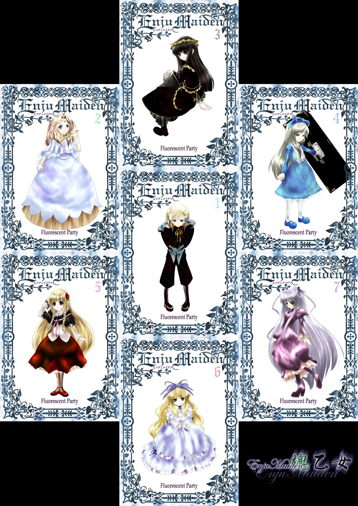 aotenjou auto_tagged barasuishou blonde_hair blue_eyes bow dress enju_maiden garuda hair_ornament hat keikoutou kiichigo kokuyouseki long_hair multiple ribbon shinabeni simple_background tagme very_long_hair