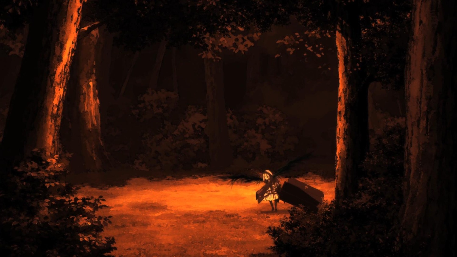autumn autumn_leaves blonde_hair forest hat image leaf maple_leaf nature outdoors scenery solo standing suigintou tree