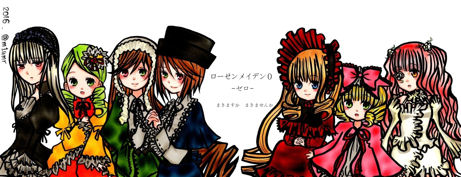 6+girls blonde_hair blue_eyes bow brown_hair dress frills green_hair hat hina_ichigo image kanaria long_hair long_sleeves multiple multiple_girls pink_bow pink_hair shinku short_hair siblings silver_hair sisters souseiseki suigintou suiseiseki tagme top_hat twintails yellow_eyes