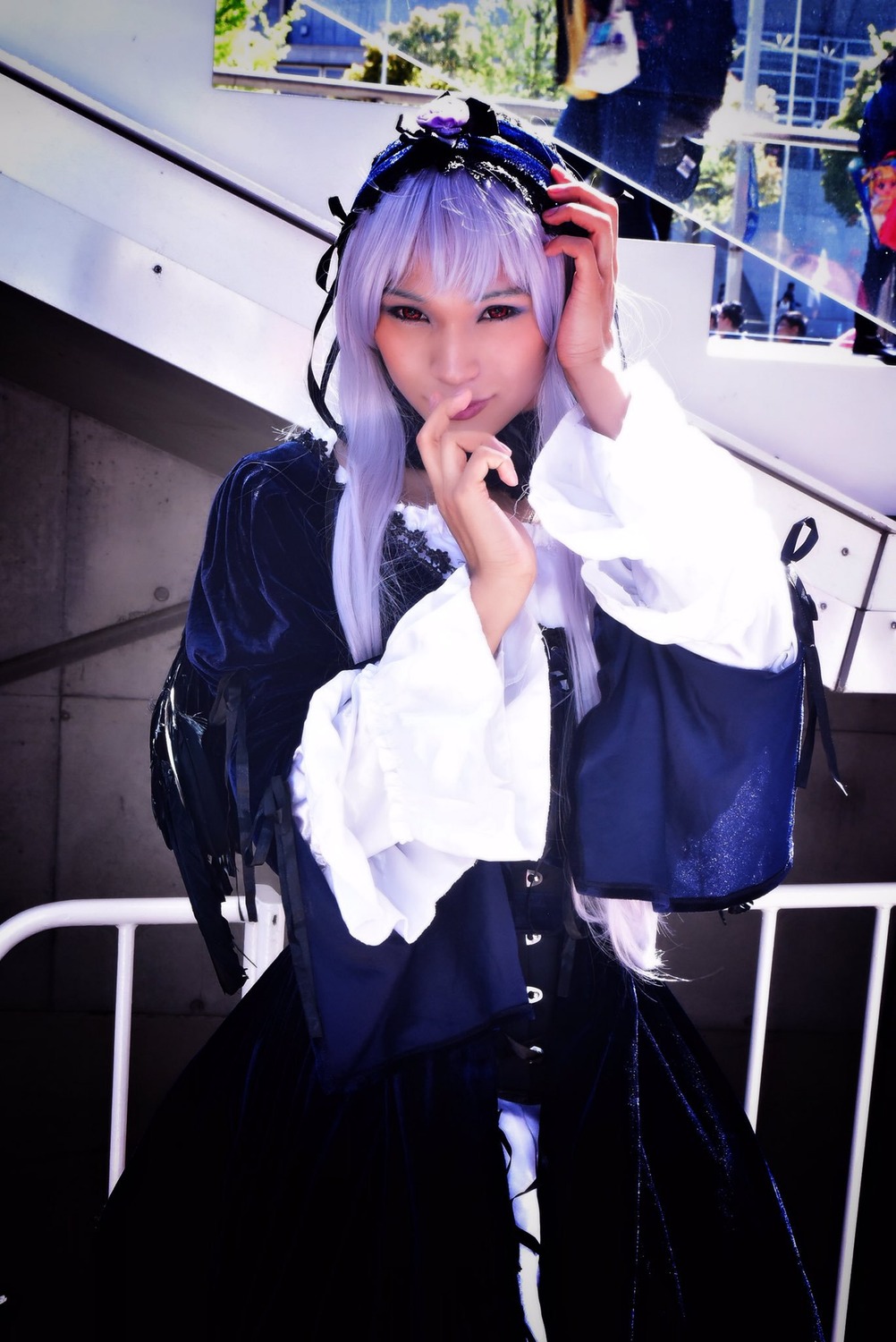1girl bangs hairband long_hair looking_at_viewer red_eyes solo suigintou veil