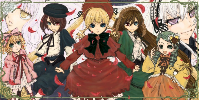 6+girls blonde_hair blue_eyes bow brown_hair dress frills green_hair hat heterochromia hina_ichigo image kanaria long_hair long_sleeves looking_at_viewer multiple multiple_girls petals pink_bow shinku short_hair siblings silver_hair sisters smile souseiseki suigintou suiseiseki tagme twins very_long_hair