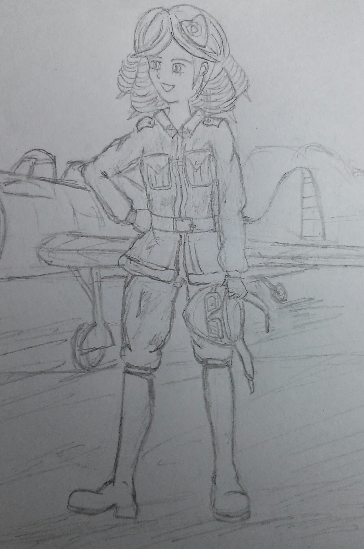 2girls boots curly_hair greyscale hair_ornament hinaichigo image monochrome multiple_girls short_hair sketch solo traditional_media