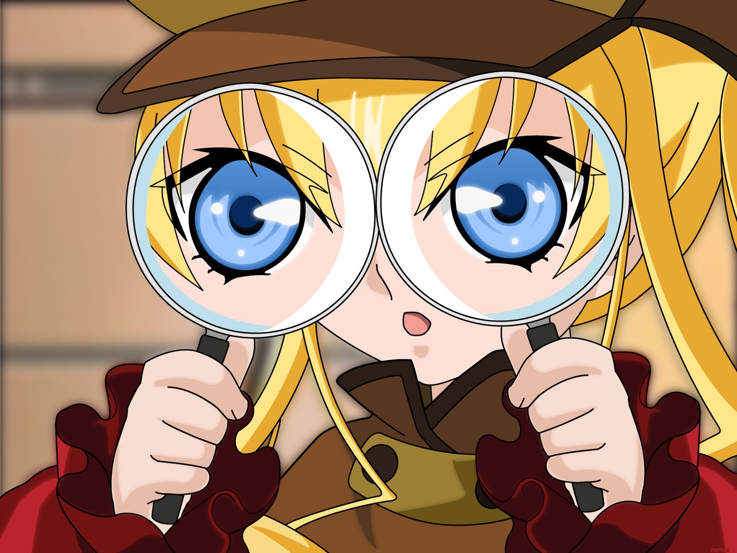 1girl blonde_hair blue_eyes frills hat image long_hair long_sleeves parody shinku solo twintails