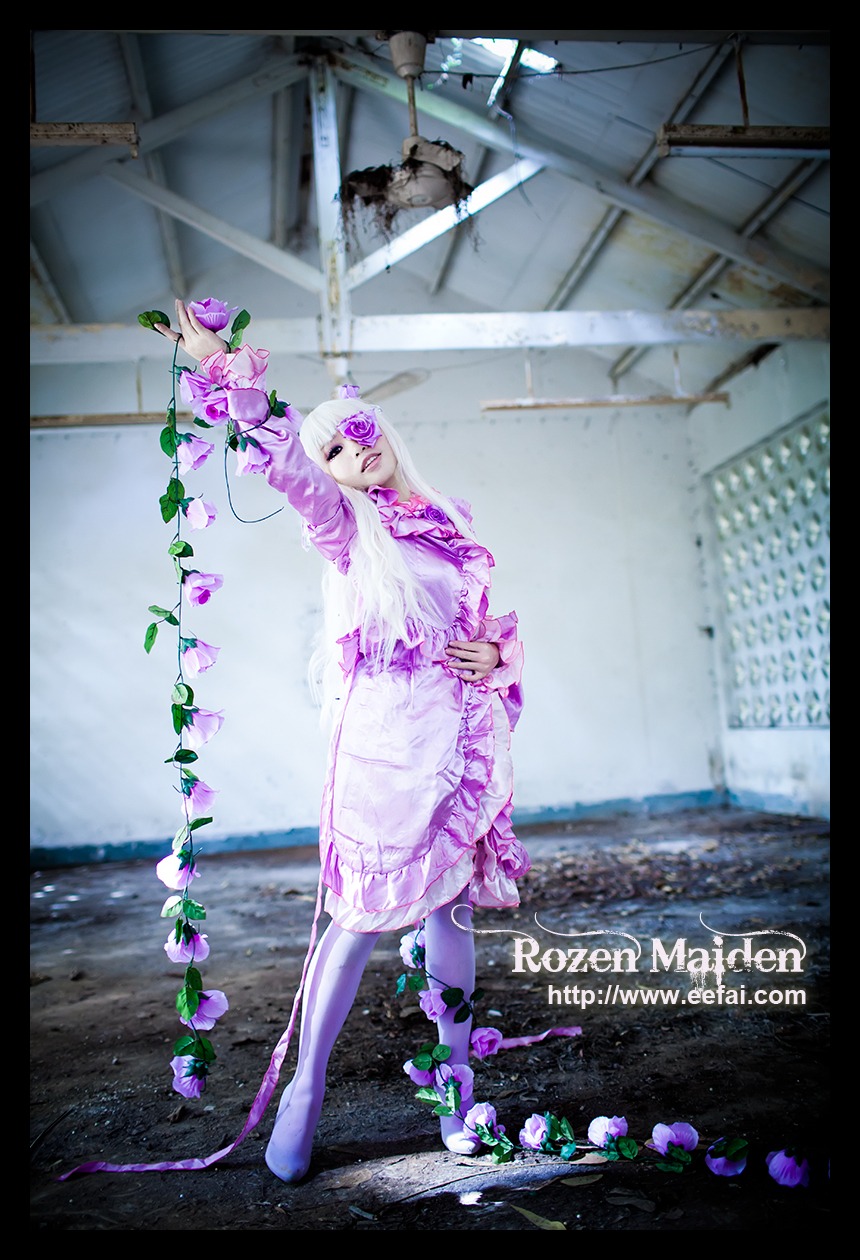 1girl barasuishou bird black_border border dress flower hair_flower hair_ornament letterboxed long_hair pillarboxed purple_eyes purple_hair solo water