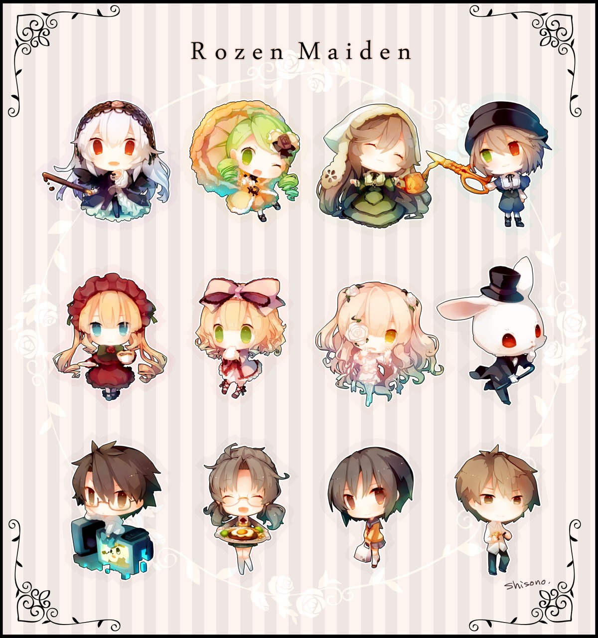 6+boys 6+girls black_hair blonde_hair bonnet brown_hair chibi dress food glasses green_eyes green_hair heterochromia hood image kozakura_marry long_hair multiple multiple_boys multiple_girls nun red_eyes scissors seto_kousuke short_hair tagme twintails yellow_eyes