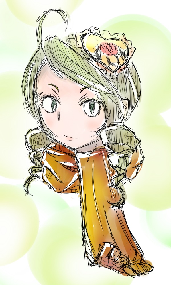 1girl ahoge antenna_hair auto_tagged drill_hair flower green_eyes green_hair gun hair_ornament image kanaria rose sketch solo twin_drills weapon