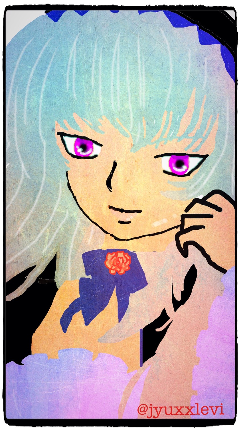 1girl bangs flower hairband image long_hair looking_at_viewer purple_eyes rose simple_background smile solo suigintou white_background