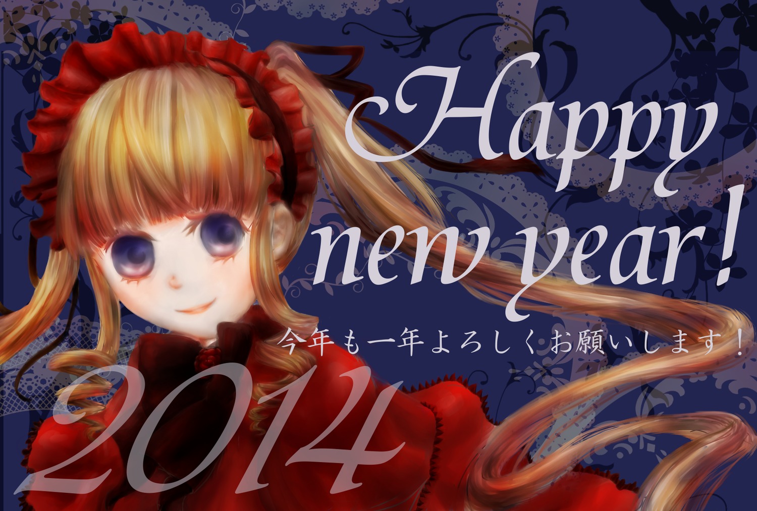 1girl blonde_hair blue_eyes bonnet bow dress drill_hair flower frills hairband image long_hair looking_at_viewer rose shinku smile solo teacup twin_drills twintails