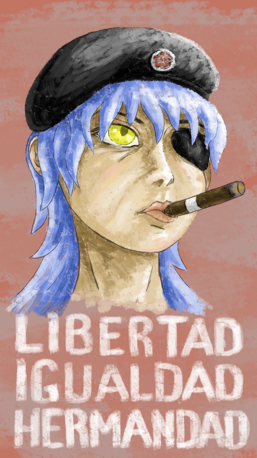 1boy barasuishou beret english_text eyepatch hat image looking_at_viewer solo yellow_eyes