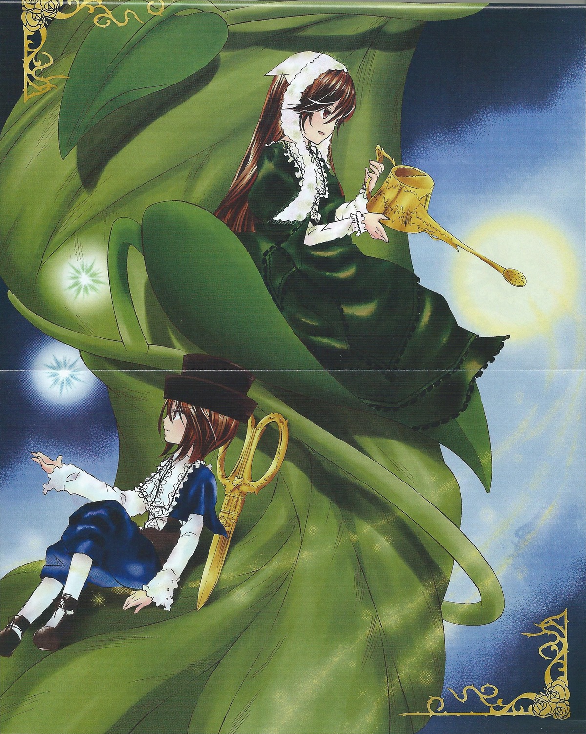 2girls brown_eyes brown_hair cape dress hat image long_sleeves multiple_girls pair short_hair souseiseki suiseiseki