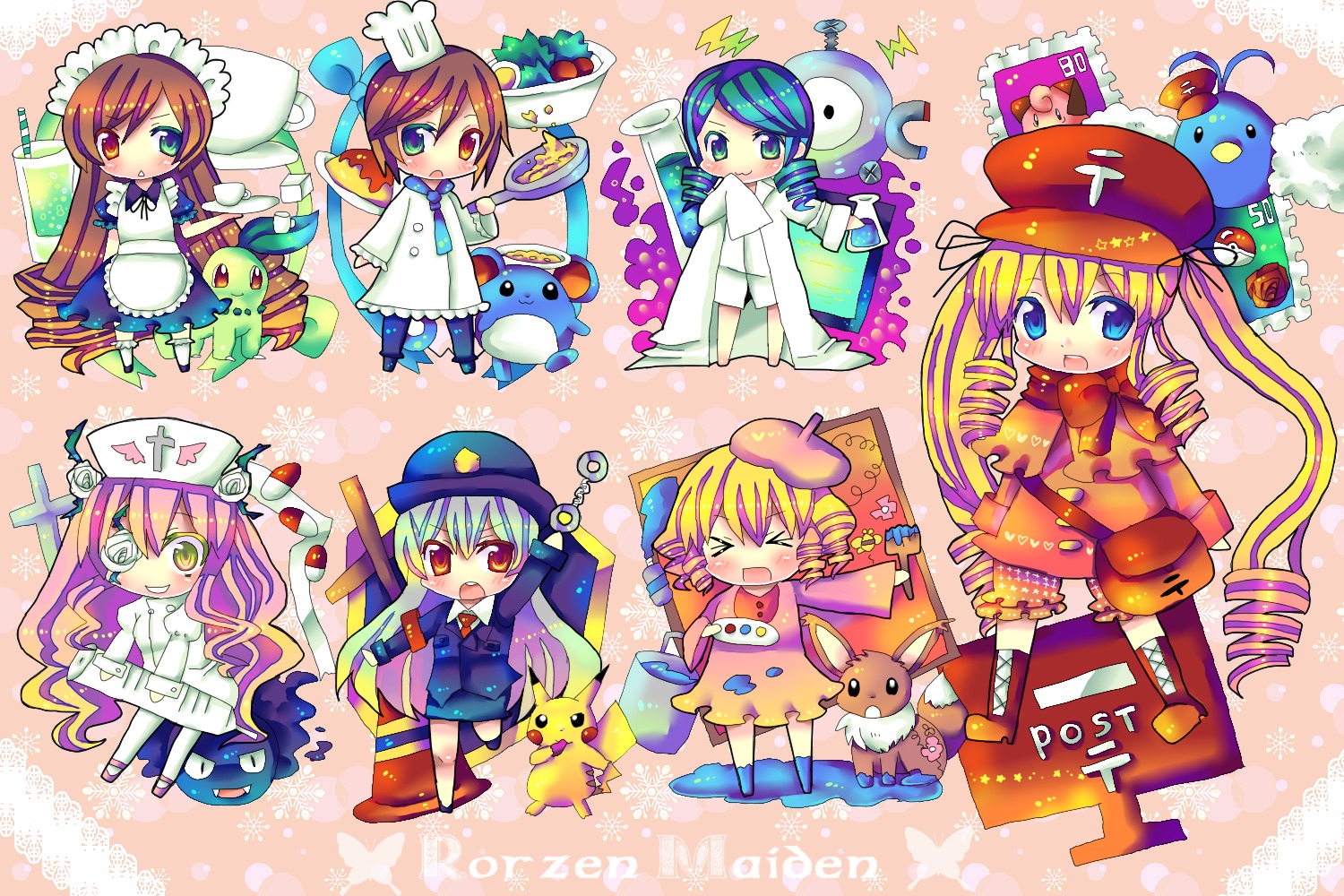 6+girls blonde_hair brown_hair cat chibi dress hat heterochromia image long_hair multiple multiple_girls pink_hair purple_hair shinku short_hair suiseiseki tagme twintails very_long_hair