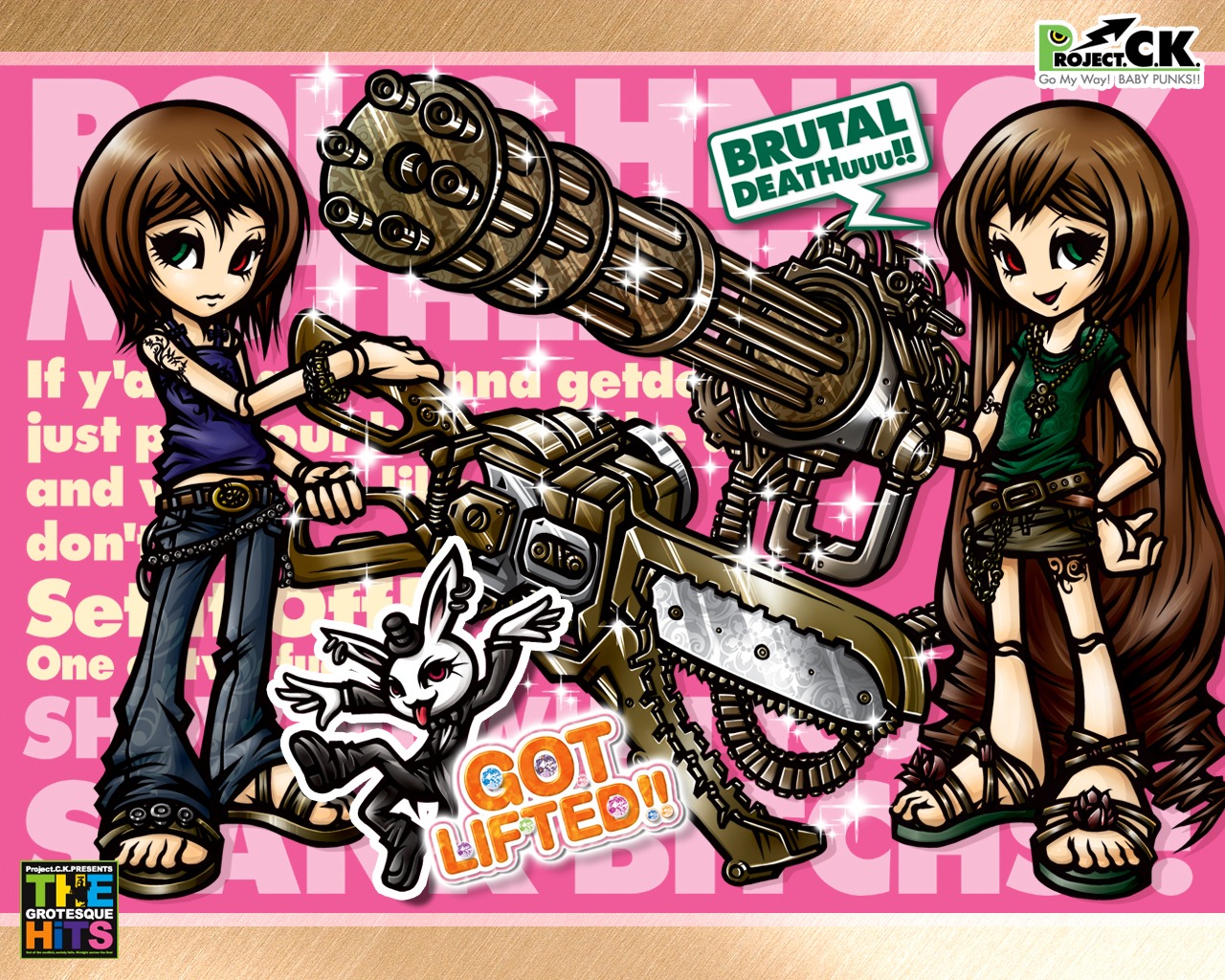 1boy 2girls anklet belt bracelet brown_hair dress full_body green_eyes heterochromia image jewelry joints long_hair multiple_girls necklace pair pants red_eyes ring sandals short_hair siblings sisters souseiseki suiseiseki twins