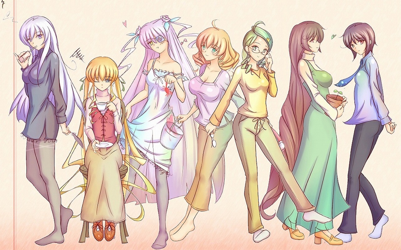 6+girls artist_request barasuishou barefoot blonde_hair blue_eyes breasts brown_hair bucket cleavage crab crustacean cup dress drill_hair everyone glasses green_eyes green_hair heterochromia hina_ichigo image kanaria long_hair medium_breasts multiple multiple_girls necktie older pantyhose photoshop_(medium) pink_hair purple_eyes purple_hair rozen_maiden shinku short_hair siblings sisters souseiseki suigintou suiseiseki tagme tea twins twintails yellow_eyes