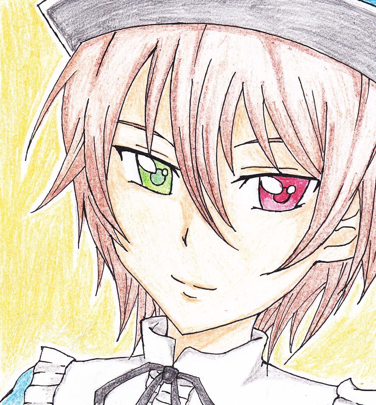 1girl face green_eyes hair_between_eyes hat image looking_at_viewer pink_hair portrait short_hair smile solo souseiseki
