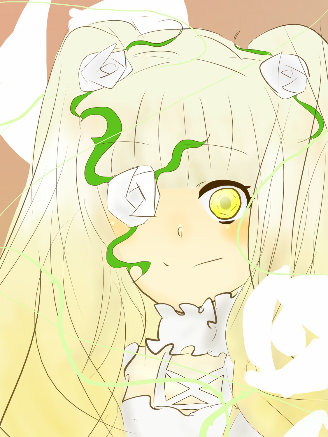 1girl bangs blush closed_mouth eyepatch flower image kirakishou long_hair looking_at_viewer solo veil yellow_eyes