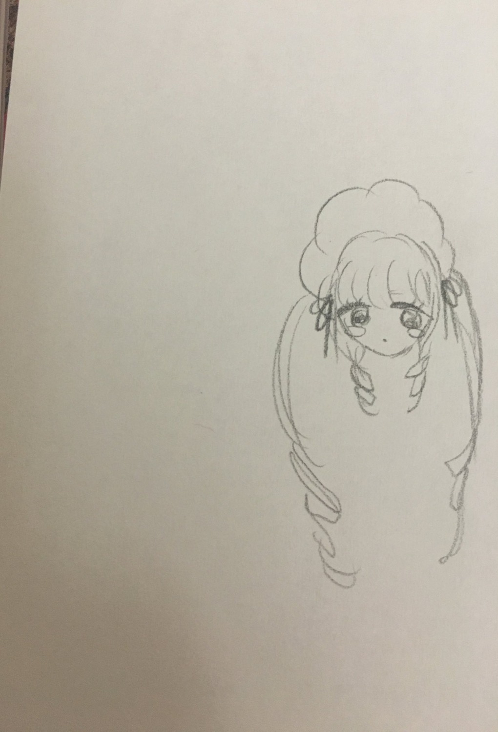 1girl bangs blush bonnet eyebrows_visible_through_hair image long_hair looking_at_viewer monochrome photo shinku solo traditional_media