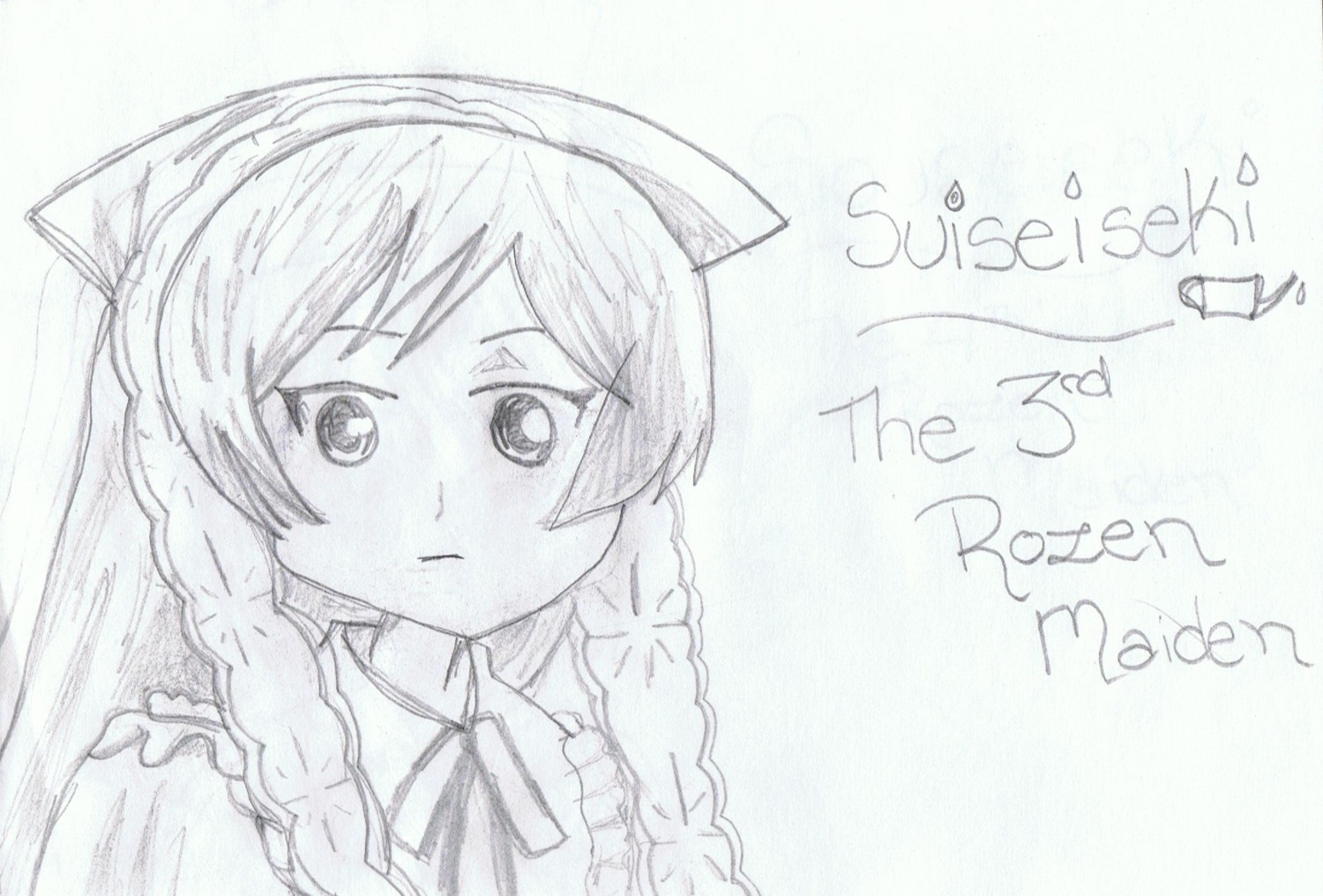 1girl braid face hat image long_hair monochrome solo suiseiseki twin_braids