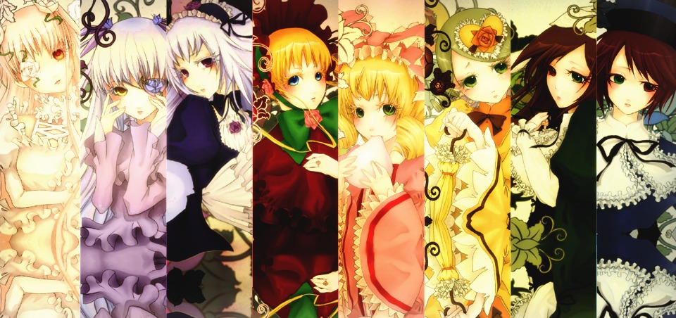 6+girls blonde_hair blue_eyes bow brown_eyes brown_hair dress frills green_eyes hair_ornament hat heterochromia hina_ichigo image kanaria long_hair looking_at_viewer multiple multiple_girls pink_bow pink_hair ribbon shinku souseiseki suigintou suiseiseki tagme top_hat very_long_hair