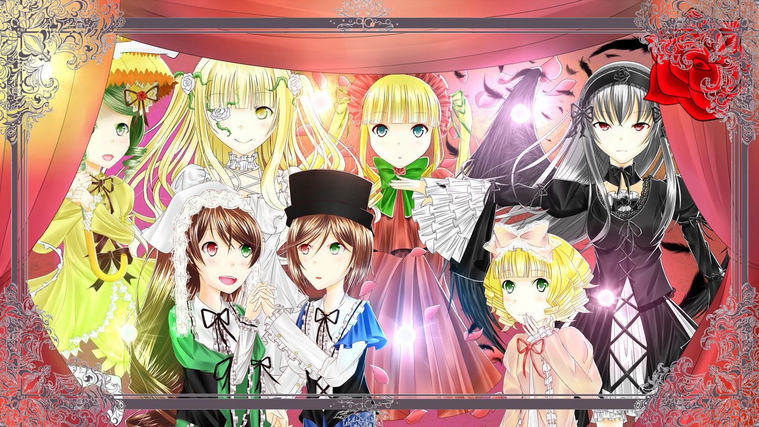 6+girls blonde_hair blue_eyes bonnet bow brown_hair dress frills green_eyes hairband hat heterochromia hina_ichigo image kanaria long_hair multiple multiple_girls pink_bow pipe red_eyes shinku short_hair siblings silver_hair sisters smile souseiseki suigintou suiseiseki tagme twintails two_side_up