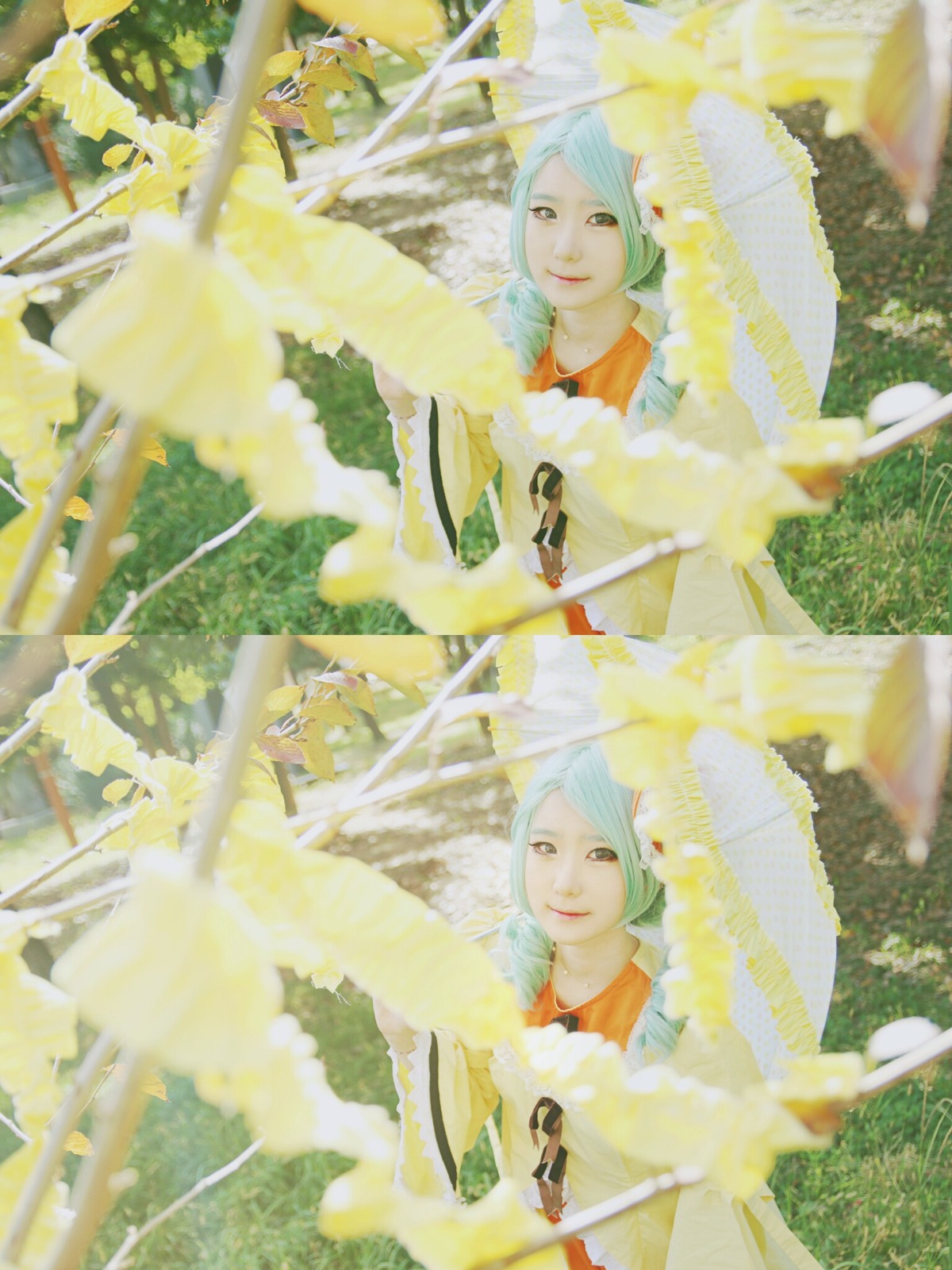 blurry depth_of_field dress flower kanaria lips long_hair multiple_boys solo transparent_umbrella veil