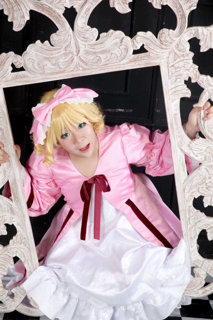 1girl blonde_hair blue_eyes bow dress frills hinaichigo instrument piano pink_bow pink_dress ribbon sheet_music solo