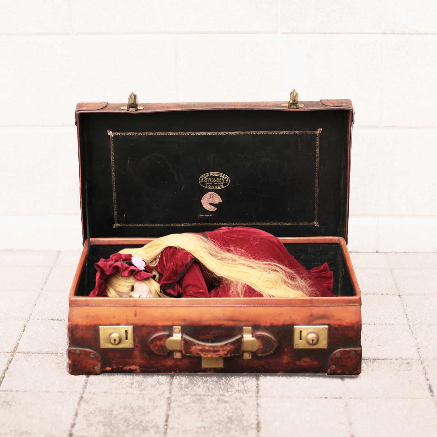 1girl blonde_hair bug butterfly closed_eyes dress insect long_hair red_dress shinku sitting sleeping solo twintails