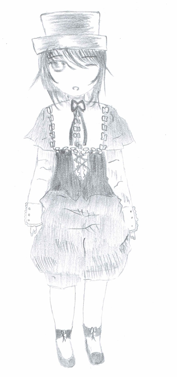1girl capelet full_body hat image long_sleeves looking_at_viewer monochrome short_hair skirt solo souseiseki standing striped usami_renko