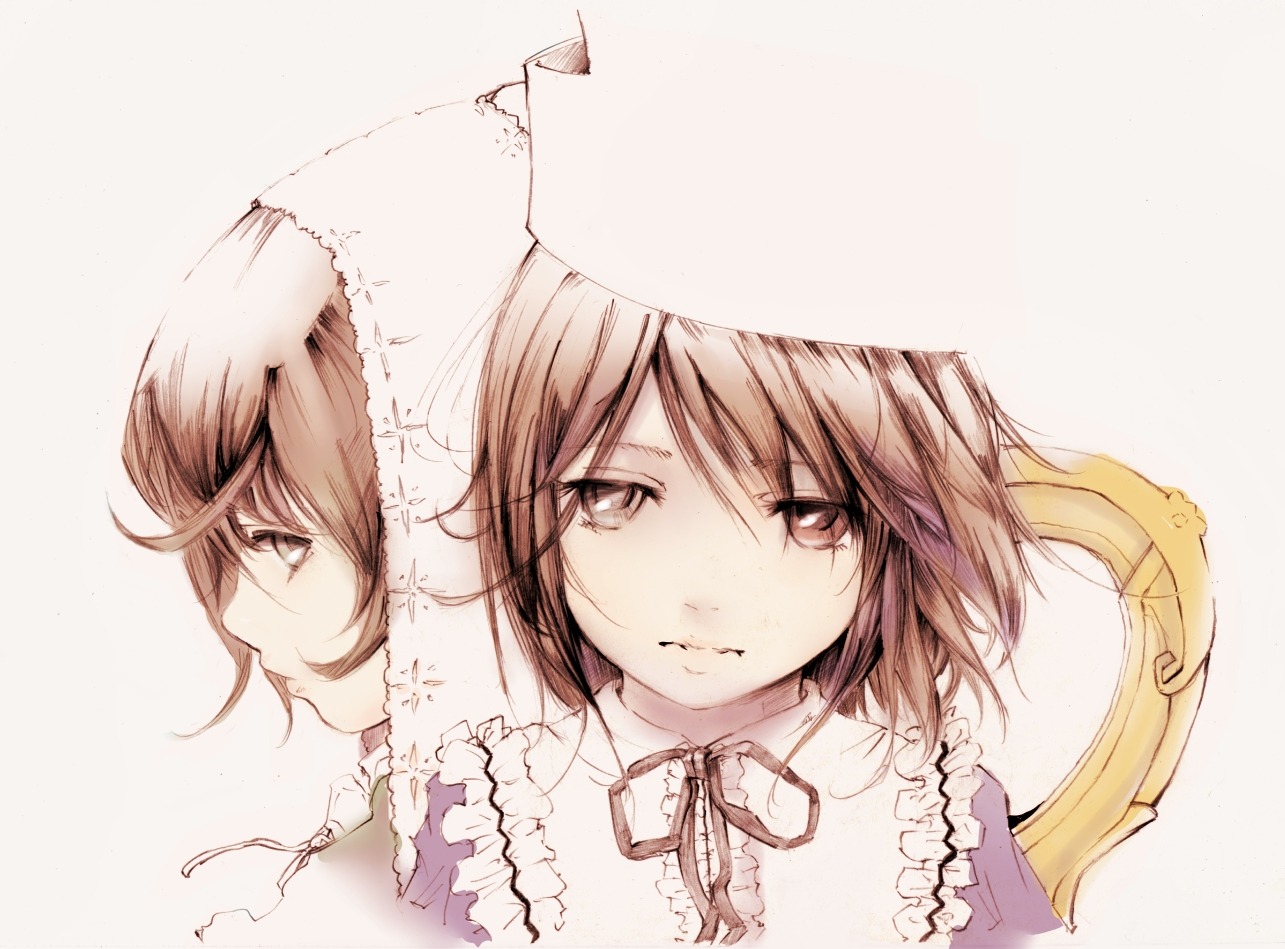2girls closed_mouth frills hat image looking_at_viewer multiple_girls pair ribbon short_hair siblings sisters smile souseiseki suiseiseki twins